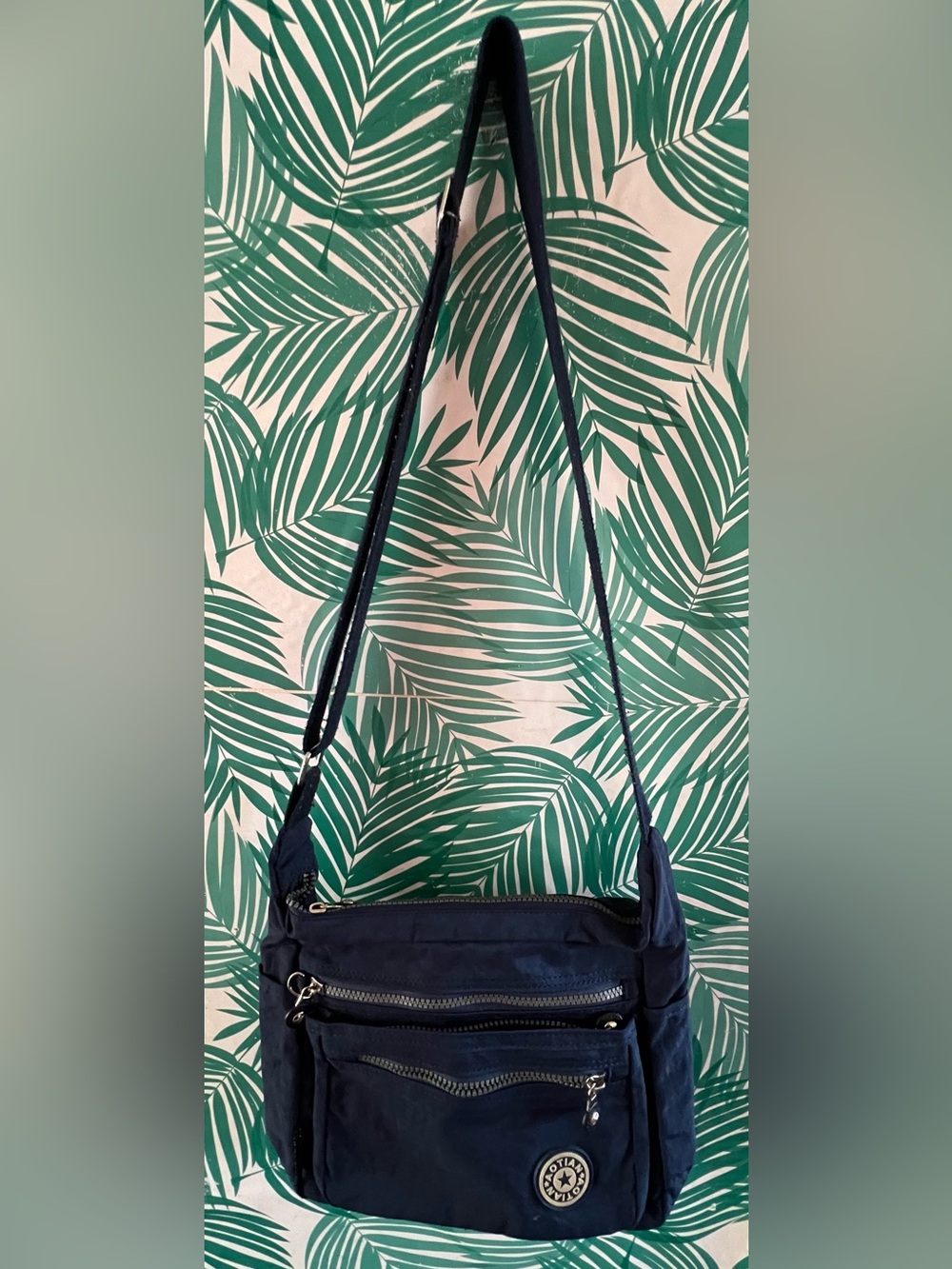 Navy Crossbody Shoulder Bag with Front Zippers by Aotian Guc